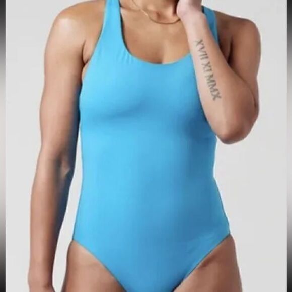 Athleta Malibu One Piece Swimsuit Racerback Santorini Blue - Picture 5 of 6